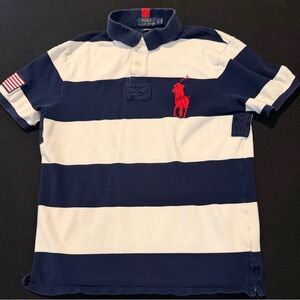 Polo Ralph Lauren Big Pony USA Flag Rugby Shirt Custom Fit Mens Large